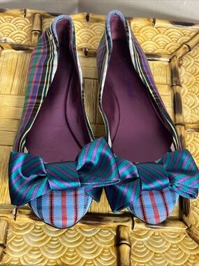 Coach Striped Bow Ballet Flats Shoes in Teal, Purple and Blue